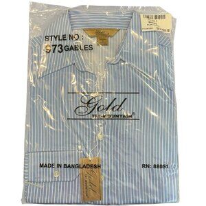 NWT Tri-Mountain Gold Blue White Stripe Button Down Shirt Womens Small 973Gables